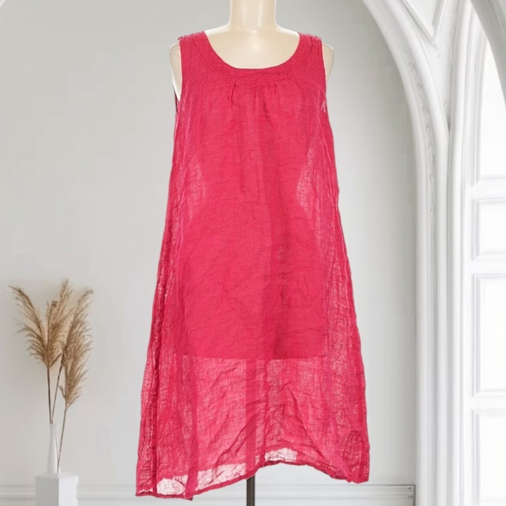 Flax Womens S Dressโ 100% Linen Sleeveless Coastal Lagenlook Minimalist